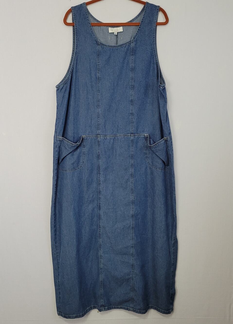 Vintage J.Jill Sleeveless Denim Maxi Dress sz 2X Casual Country Pockets 90s USA